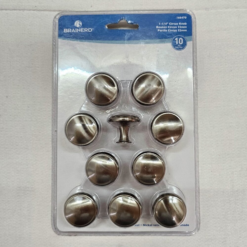 NEW- BRAINERD Drawer Pulls Satin Nickel Circus Knobs 1-1/4” Set of  10- 32mm